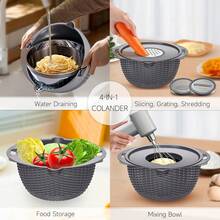 4-1 Colander With Bowl Set - Pasta Strainer - Colander For Kitchen - Strainers And Colanders Rice Strainer Fruit Cleaner Veggie Wash Sink Strainer Kitchen Essentials - Dark Grey - Multicolor - View 2