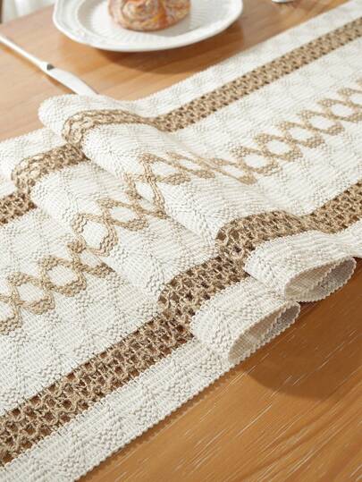 1 Stück Vintage gewebter Quasten Tischläufer, aus Baumwolle, Leinen, Jute, rustikale Spitze, häkelartiger Textur, dickes Gewebe, geeignet für Couchtisch, Kommode, Schrank, TV-Ständer, Tischdecke, Esstisch, Schutzauflage, Tischläufer, Heimdekoration, Familientreffen, Feiertags-Dekoration, Innen/Außen, Camping, Party, Hochzeitsdekoration, Ganzjährig, verschiedene Größen erhältlich