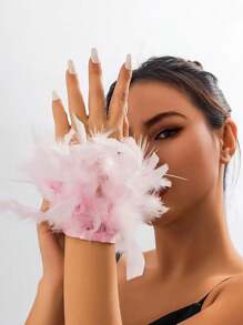 1 pezzo Polsino con piume, Braccialetto a schiocco con piume, Anello a scatto con piume, Braccialetto a schiocco con cerchio Papa, Decorazione da polso per donna, Accessori Ognissanti