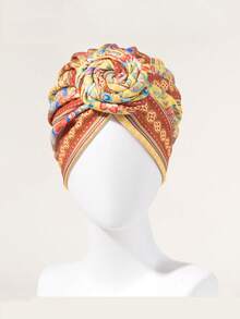 1 件女士印花头巾，轻奢非洲风格头巾帽，重要场合佩戴头巾 - 彩色 - 查看 14