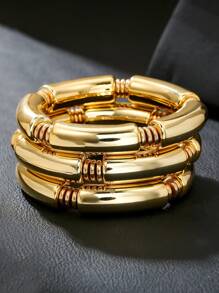 3pcs/Set Fashion Simple CCB Geometric Curved Tube Beaded Bracelet Set, Suitable For Men & Women, Daily, Beach, Concert, Party, Holiday Gift