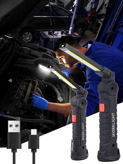 1PC Rechargeable Work Lights LED Flashlight Hanging Hook Magnetic With Builtin Battery USB Portable Flash Light Camping Repair Torch