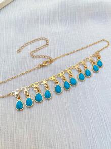1 colar vintage estilo boêmio com pingentes múltiplos de turquesa azul, adequado para feriados, festas e presente de dia das mães