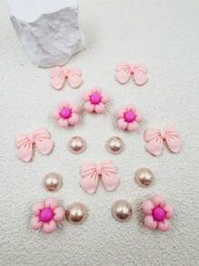 16pcs Multifunction Detachable Pink Flower & Bowknot Decor Accessories For Women Shoe And Handbag Decor, Versatile And Fashionable, Suitable For Gifts