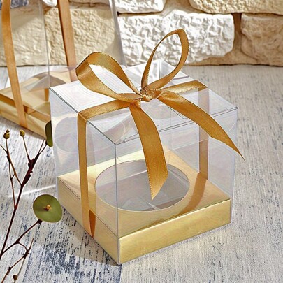 12 pezzi Scatole regalo trasparenti con nastri, scatole quadrate di confezionamento regalo per regali di Natale, decorazioni natalizie, decorazioni per matrimonio, bomboniere, decorazioni per compleanni e altre festività