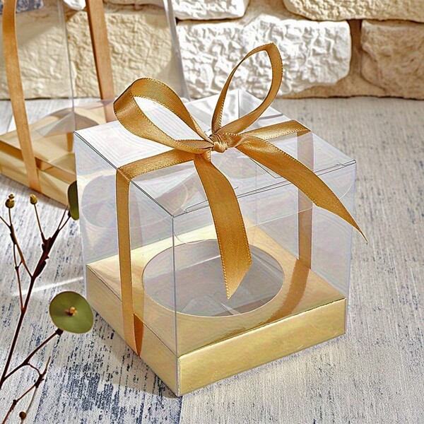 12 pezzi Scatole regalo trasparenti con nastri, scatole quadrate di confezionamento regalo per regali di Natale, decorazioni natalizie, decorazioni per matrimonio, bomboniere, decorazioni per compleanni e altre festività