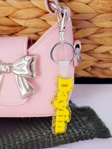1pc Customized Acrylic Letter Name Keychain, Personalized Double-Layer Glitter Keychain, Colorful Backpack Pendant, Suitable For Bags, Water Bottles, Perfect Birthday Gift For Women And Family, Decorative Keychain, Fun Design, Charming Accessory, Cute Keychain - Steel Keychain + White Button - View 14