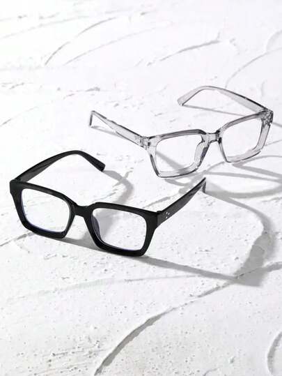 2 Pcs Plastic Geometric Frame Fashion Academic Style Glasses Daily Accessories