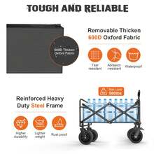 Large Collapsible Garden Cart With Brakes, Folding Utility Wagon With Big Wheels And Side Pocket Camping, Grocery, Gray - Grey - View 5