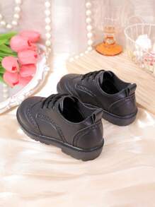 Flat Bottom Leather Shoes For Baby, Toddler, Little Kids - Round Toe, Lace-Up Cute Dance/School Shoes For Girls - Black - View 8
