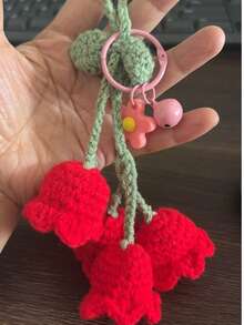 1pc Handmade Crochet Bell Orchid Flower String Keychain Bag Decorative Clasp, Fashion Girl's Backpack Pendant Lovely Flower Backpack/Schoolbag/Purse Pendant, School Supplies Teacher Gifts Back To School Supplies Teacher Accessories Back To School Supplies Gifts For Teachers Crocheted Flower Trinket Gift For Women In Summer - Multicolor - View 5