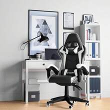 Bigzzia Sedia da gaming ergonomica, con cuscino e schienale regolabile per adulti, girevole e stabile