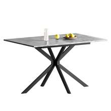 Extendable Dining Table And Chairs Set 4, 120-160cm Concrete Effect Table With 4 Black Upholstered PU Leather Chairs For Dining Room, Kitchen - Concrete Effect Dining Table + 4 Black Chairs - View 5