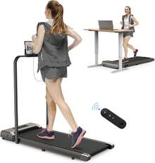 Homefitnesscode Tapis roulant elettrico portatile con corrimano e display LCD, 1-10 kmh, 2,5 HP per il fitness a casa - Grigio con braccioli - Visualizzare 8