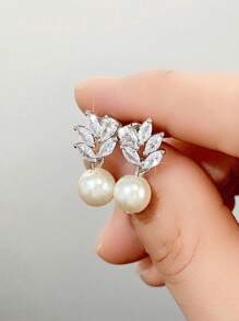 1 Pair Children Fashion Cubic Zirconia & Faux Pearl Stud Earrings For Girls Gifts For Daily Decoration For Party Jewelry Birthday Gift
