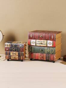 1 件复古美式木质和皮革仿书装饰带抽屉,多用途收纳盒 - 彩色 - 查看 8