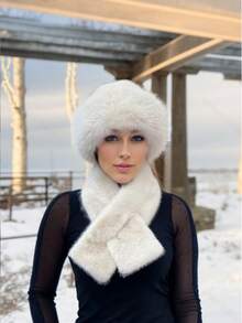 1 件欧美时尚休闲百搭蒙古帽，渔夫帽搭配人造毛皮围巾 - 彩色 - 查看 4