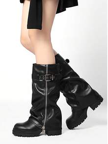 Cizme cu toc gros până la jumătatea gambei, punk la modă