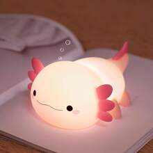 Cute Axolotl Night Light - Touch-Activated USB Rechargeable LED Lamp With Timer, Soft Silicone Pink Salamander Bedside Decor For Nursery, Birthday, Christmas Gifts, Christmas Decor