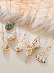 1pc Shell Pendant Necklace, Bohemian Beach Jewelry - Multicolor - View 4