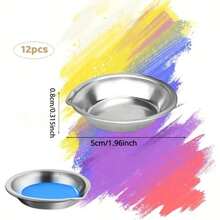 12 Piece/6piece Stainless Steel Paint Palette Set, Round Mixing Trays For Artists, Durable Metal Art Supplies For Home And School Use - Silver - View 7