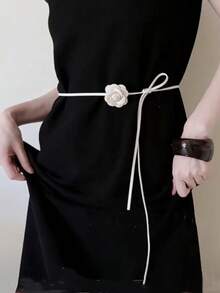 1 件夏季复古高端山茶花绳领带腰带项链、锁骨链、优雅花卉颈带腕饰秋季、秋季、万圣节 - 多色 - 查看 5