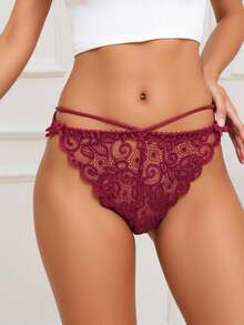 Panty de Encaje Estilo Sexy con Detalles Elegantes - Rojo violeta - Ver 1