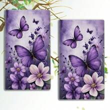 2 paños de cocina con diseño de flores moradas y mariposas - Paños de cocina suaves y absorbentes, con estilo de granja y varilla negra, toallas decorativas ligeras para el baño, decoración del hogar de campo y para días festivos, toallas decorativas de cocina | Decoración de toallas vibrante | Toallas visualmente atractivas