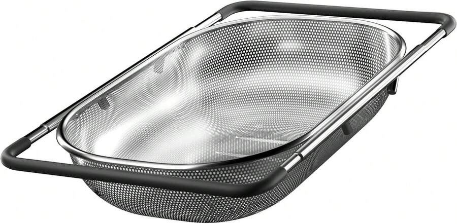 Over The Sink Colander - Strainers And Colanders - Sink Strainer Basket - Expandable Fine Mesh Strainer With Rubber Grip For Veggie, Fruits, Pasta, Home Kitchen Essentials (9.5W X 13.4-21.3L X 3.3H) - 黑色 - 查看 1