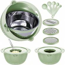 4-1 Strainer Bowl With Lid Set - Strainers And Colanders - Colanders For Kitchen - Food Strainer With Graters & Spoons - Fruit Washing Bowl With Strainer Pasta Rice Strainer For Veggie Wash Green - 青檸色 - 查看 1