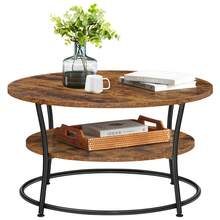 VASAGLE Coffee Table, Round Cocktail Table With Shelf, Tea Table, Easy Assembly, Metal, Industrial Design, Rustic Brown - Brown - View 6