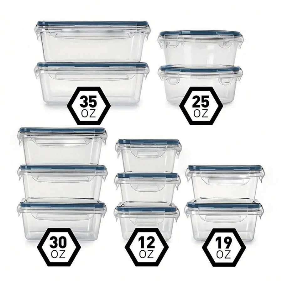 12pcs Plastic Food Storage Containers With Airtight Lids Microwave Dishwasher Friendly - Transparent - View 1