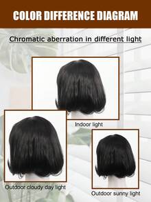 1pc Synthetic Short Straight ' Bob Wig - Costume Wig For Girls - 黑色 - 查看 6