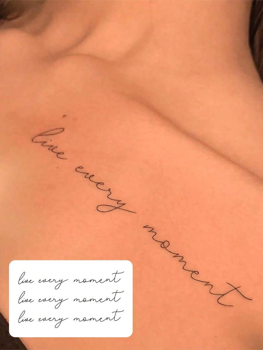 1pc Washable & 7-14 Days Temporary Herb Tattoo, Flowing Script Letter Design, Suitable For Men & Women - Black - View 1