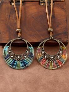 1 chiếc vòng cổ Bohemian cổ điển dành cho phụ nữ, vòng cổ mặt dây chuyền đính đá nhiều màu thủ công, dây chuyền bằng da PU/dây đan cá nhân hóa hình học, đa năng để đeo hàng ngày, tiệc tùng, đi làm - Nhiều màu - Xem 5