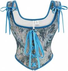 Womens Vintage 1920s Renaissance Lace Trim Corset Bustier, Retro Fashion - Blue Vintage - View 1