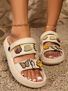 最新时尚女士柔软厚底 EVA 拖鞋，豹纹、蝴蝶和花朵图案，舒适夏季户外/室内浴室防滑拖鞋