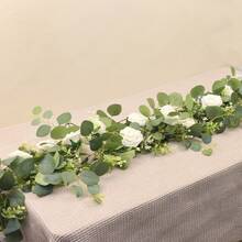 1pc 1.8m / 2.2m Artificial Eucalyptus Flower Garland, With Flowers, 6 /10 White Rose Vine Flower Garland, Home Decoration, Artificial Vine, Green Plant Flower Garland, Wedding Party Center Decoration, Table Decoration, Pipe Decoration - White - View 13