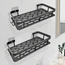 Shower Rack, Adhesive Shower Rack 1-Piece Set With Hook, No Need For Drilling, Wall Mounted Rust Proof High-End Storage Bathroom, Kitchen, Storage Rack,Racks For Storage,Shelf,Black