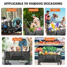 Large Collapsible Garden Cart With Brakes, Folding Utility Wagon With Big Wheels And Side Pocket Camping, Grocery, Gray - Grey - View 8