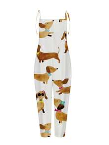女士无袖连体裤，动物纹印花 | V 领系带设计 | 休闲舒适的涤纶混纺连体裤，适合度假、海滩、夏季穿着 - 轻盈透气 白色优雅 - 白色 - 查看 3