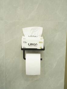 自粘式纸巾架，适用于厨房和浴室，带收纳架的纸巾卷分配器，哑光黑 - 彩色 - 查看 3