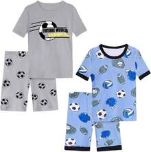 Boys Pajama Set, 4-Piece Cotton Pajamas Short Summer PJs Kids Sleepwear - Màu vàng - Xem 3
