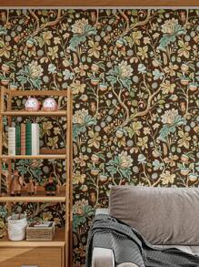 1 rollo de papel tapiz autoadhesivo de estilo europeo vintage de tono oscuro, papel de contacto de vinilo impermeable, papel tapiz bohemio extraíble para dormitorio, decoración del hogar, 17.53x394 pulgadas, decoración de pared, decoración de habitación, decoración de cocina, decoración de sala de estar