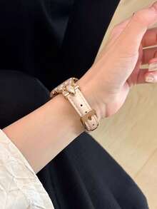 Dây đeo đồng hồ bằng da đính đá lấp lánh hình bướm cho Ultra 3/2/1, Series 10/9/8/7/6/5/4/3/2/1, Dây đeo đồng hồ bằng da thời trang thanh lịch dành cho phụ nữ trẻ, Bướm kim loại màu vàng hồng, Phù hợp với kích thước 38mm, 40mm, 41mm, 42mm, 44mm, 45mm, 46mm, 49mm - Màu Hồng baby - Xem 7