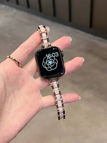 1条女士奢华小巧金属树脂腰带，兼容表带44mm、40mm、42mm、46mm、38mm、49mm、41mm、45mm，设计优雅，兼容Series 11、10、9、8、7、SE、6、5、4、3、Ultra、2、1，是送给女性的绝佳礼物。 - 玫瑰金 - 查看 1