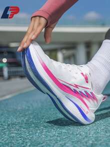 LPMX 1 双女式跑步鞋耐磨运动鞋健身房足弓支撑透气轻便舒适坚固支撑碳板步行训练系带低帮鞋适合徒步训练 - 粉色 - 查看 3