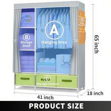 1-Pack Lightweight Wardrobe, Fabric Wardrobe, Portable Wardrobe With Cover, Portable Wardrobe, Portable Shelves, Tubular Wardrobe With Fabric Cover, Foldable Wardrobe With Shelves, Wardrobe, Wardrobe With Shelves - Xám - Xem 5
