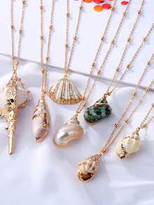 1pc Shell Pendant Necklace, Bohemian Beach Jewelry - Multicolor - View 2
