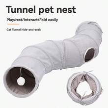 可折叠 S 形猫隧道，适合室内猫和小猫，包括悬挂球和窥视孔，大型可折叠游戏洞穴玩具，也适合兔子、雪貂、小型犬和其他小型宠物